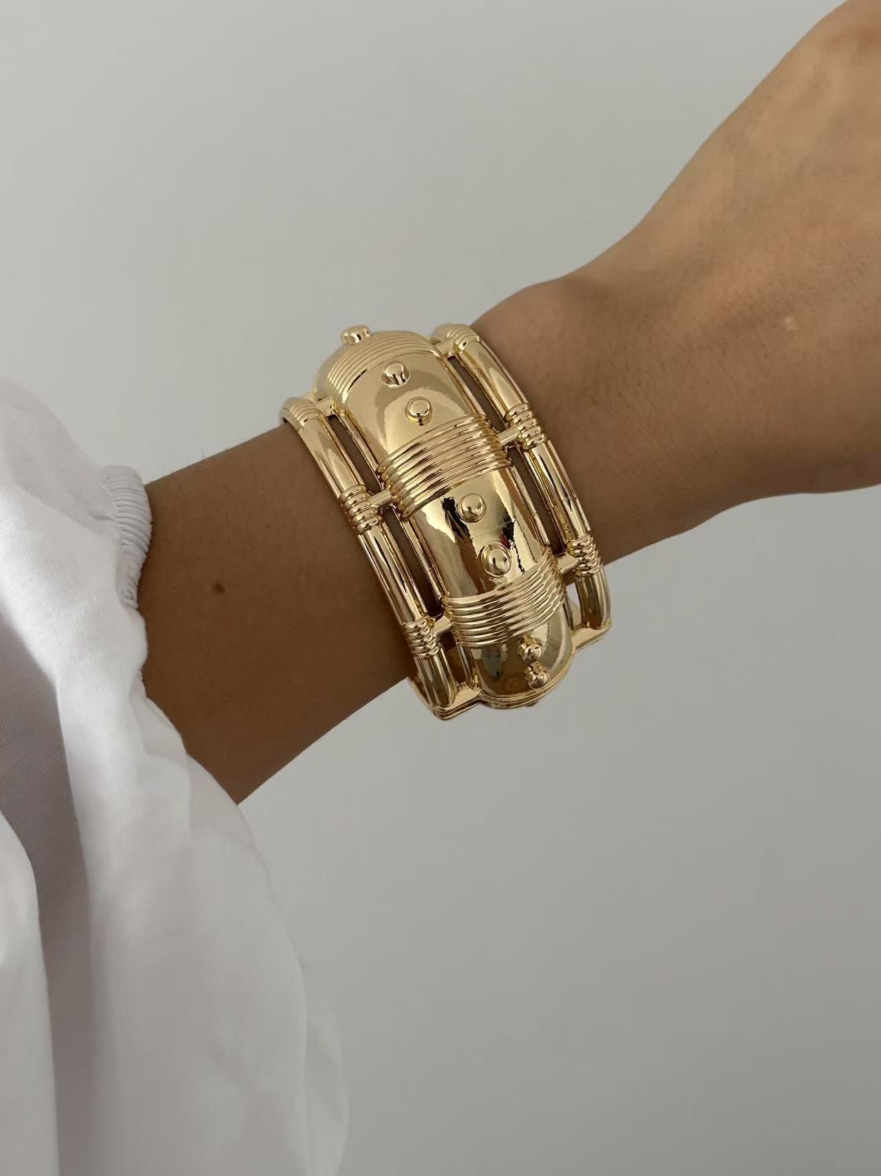 Irregular Geometric Resin Gold Plated Wide Cuff Bracelet