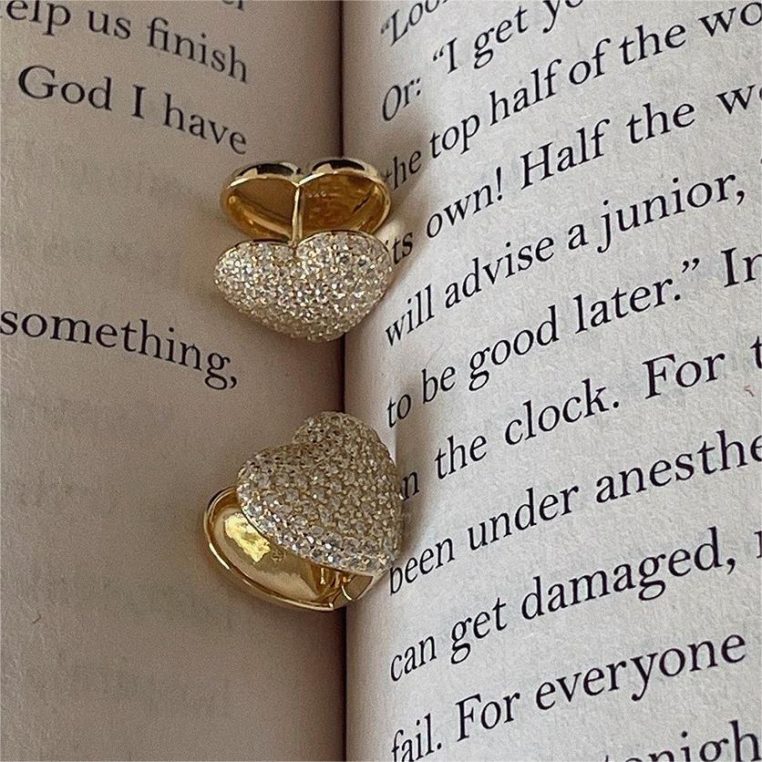 Minimalist Heart-Shaped 925 Sterling Silver Stud Earrings with Cubic Zirconia Inlay and Polished Finish