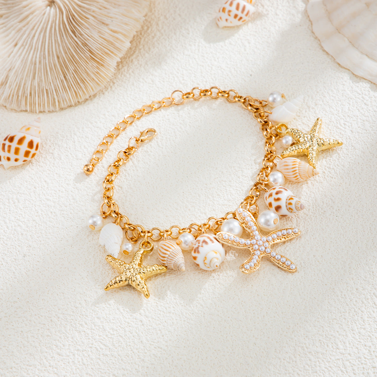 Casual Conch Shell Starfish Pearl Zinc Alloy Anklet for Women