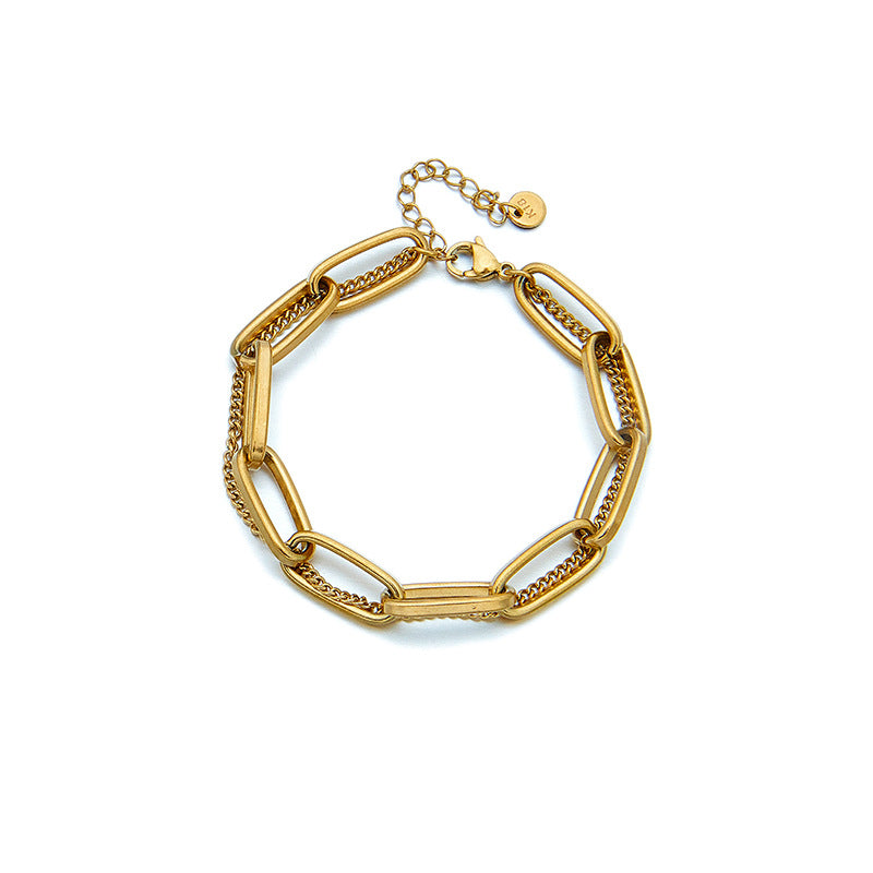 Minimalist Vintage-Inspired Stainless Steel Plated Double-Layer Stackable Bracelet for Women