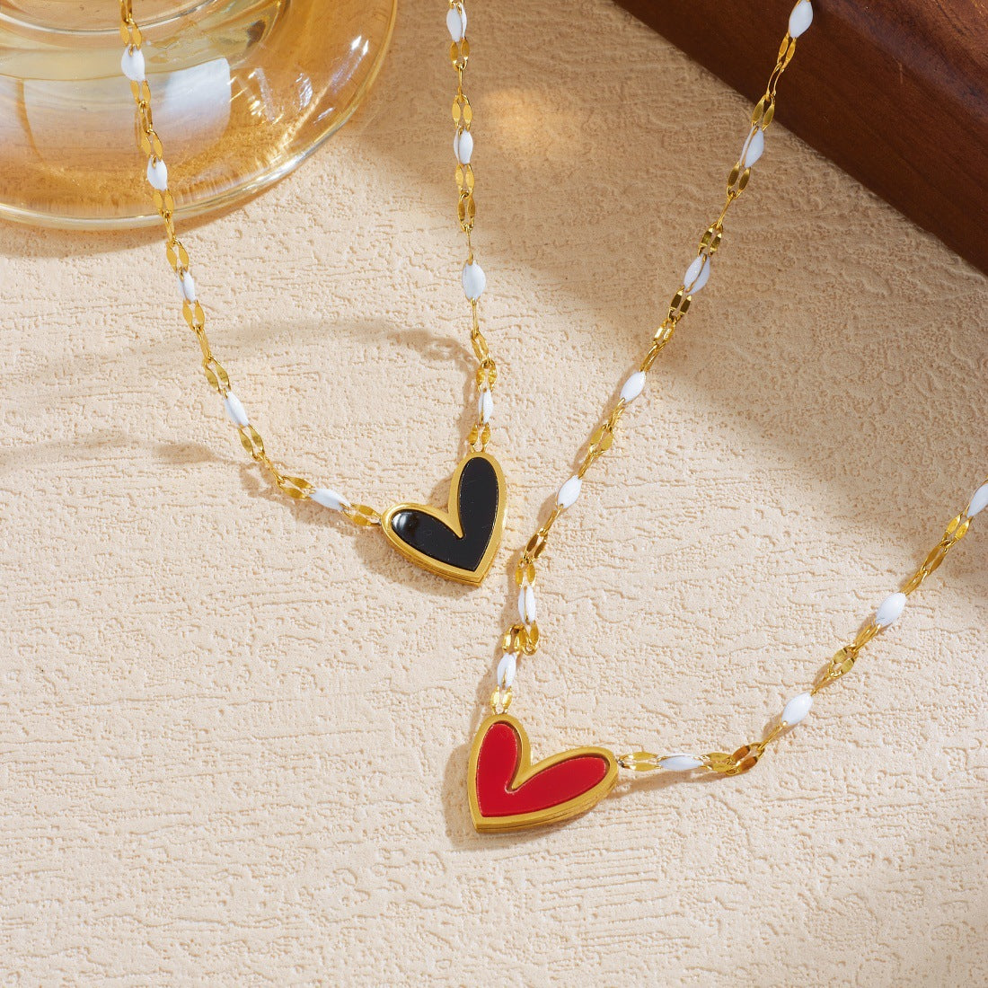 Minimalist Gold Plated Drip Oil Heart Pendant Stainless Steel Necklace for Women