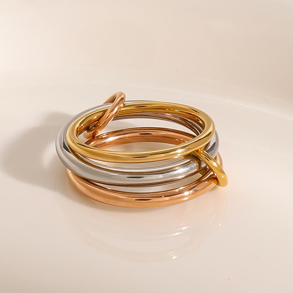 Anello da donna impilabile in acciaio inossidabile geometrico minimalista con finitura galvanica