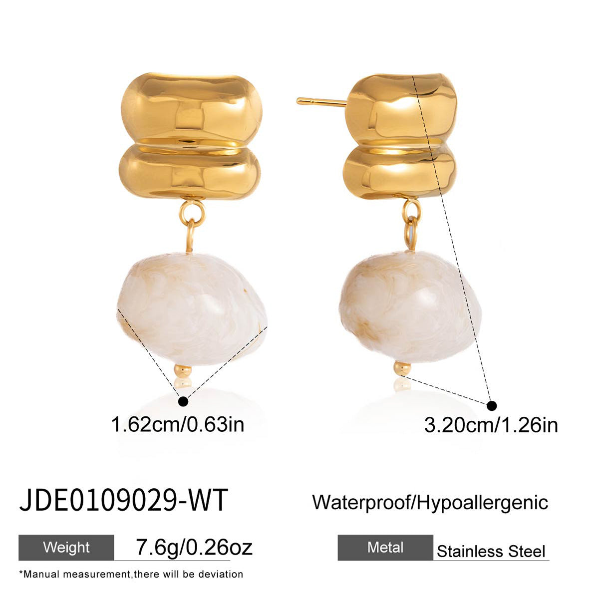 Minimalist Elegant Geometric Oval Stainless Steel and Resin PVD Earrings for Women
