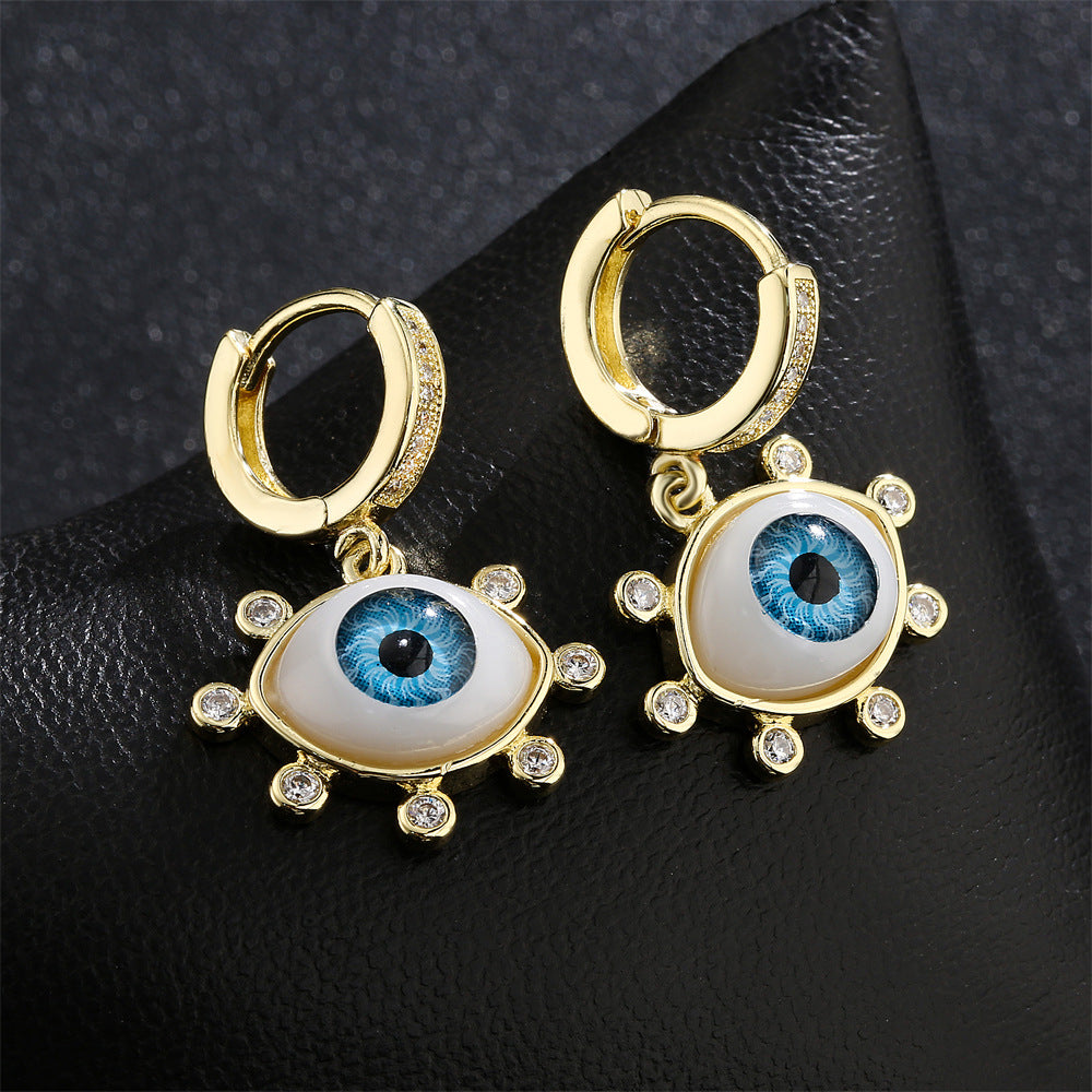Geometric Gold Plated Brass Cubic Zirconia Inlay Earrings for Women