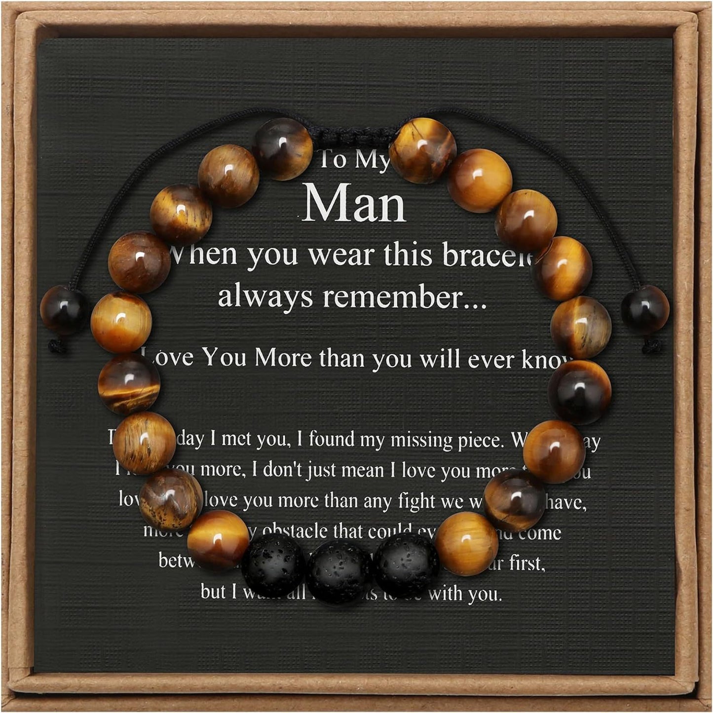 Men's Geometric Tiger's Eye Beaded Bracelet Adjustable Double Layer Handmade Gift