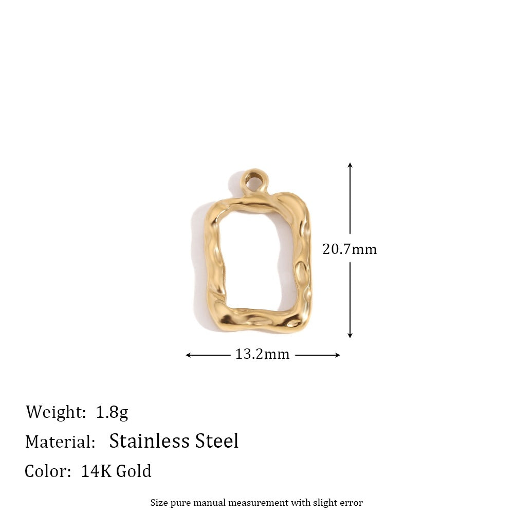 Minimalist Geometric Pendant with 14K Gold Plated Stainless Steel Round Heart Shape and Greek Key Pattern for DIY Jewelry Making