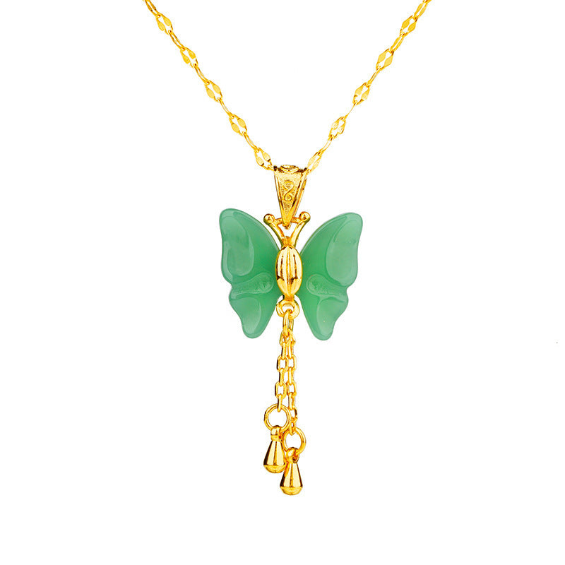 Collana con Ciondolo a Farfalla dal Design Originale per Donne e Uomini con Catena in Acciaio al Titanio e Ciondolo in Rame Placcato Oro