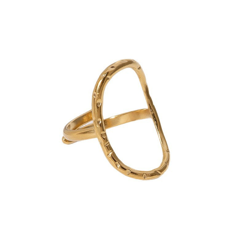 Minimalist Hammered Oval Geometric Open Ring Stainless Steel Plated Women's Jewelry