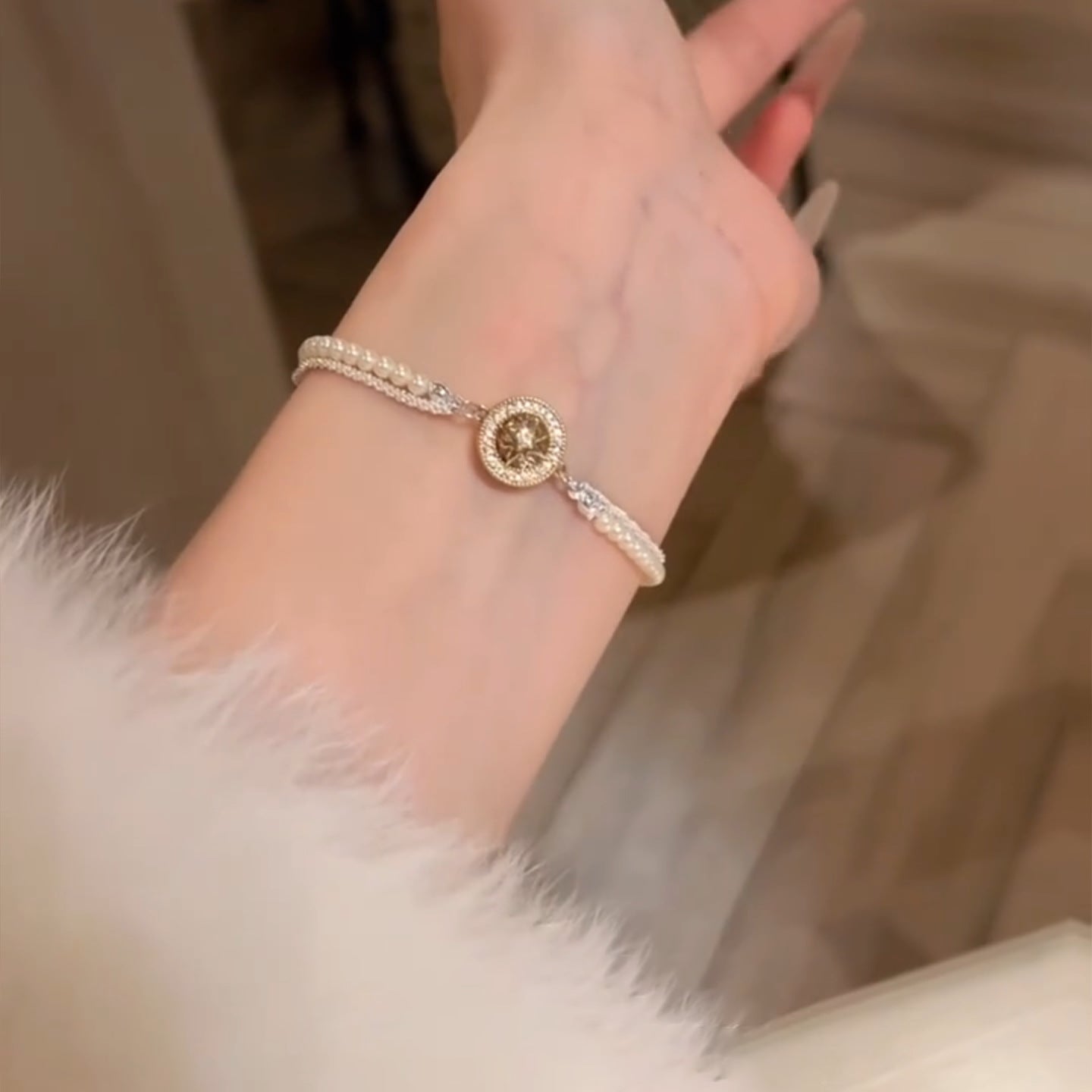 Bracciale a forma di stella, stile vintage francese elegante, con perle e zirconi, per donne, gioiello minimalista di lusso