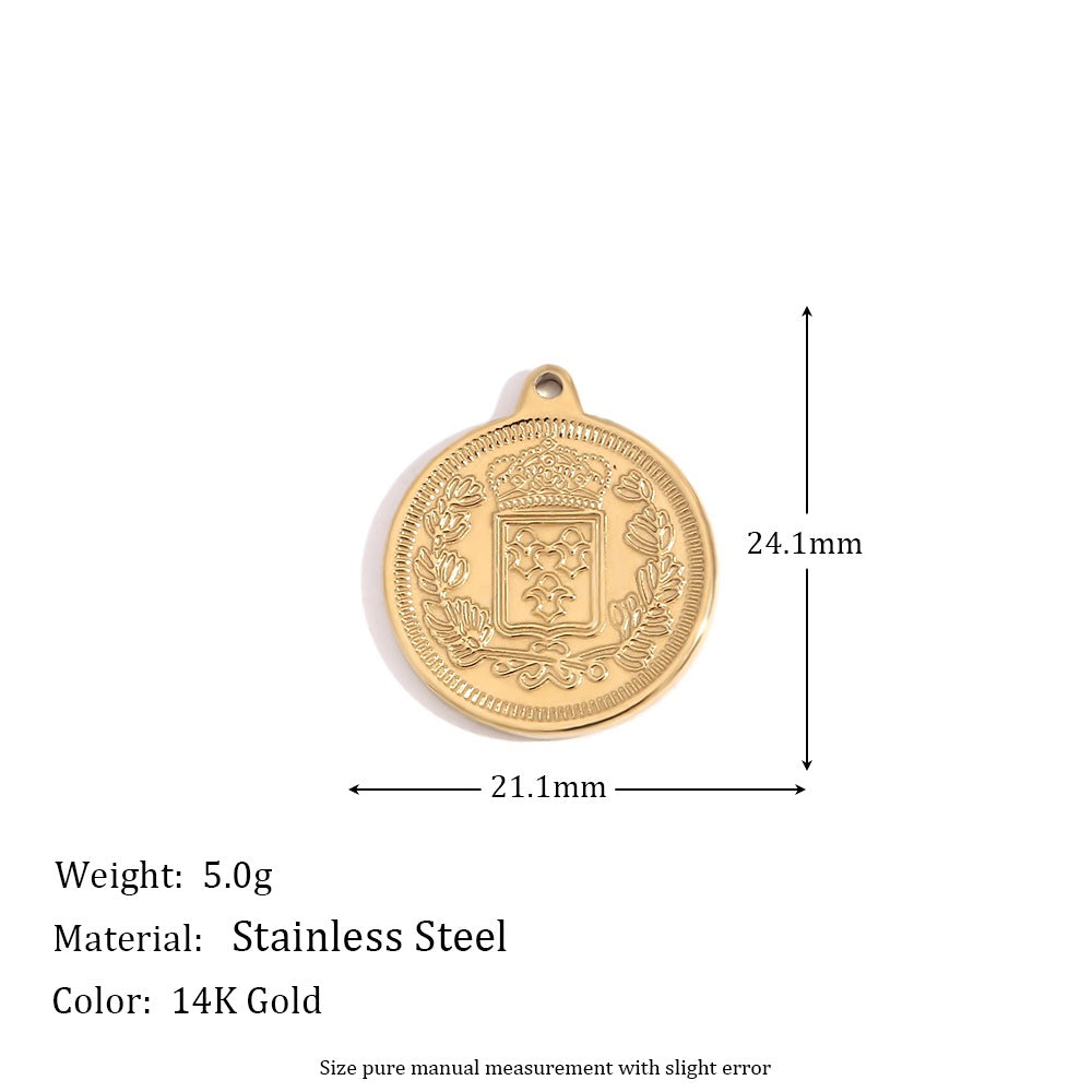Minimalist Geometric Pendant with 14K Gold Plated Stainless Steel Round Heart Shape and Greek Key Pattern for DIY Jewelry Making
