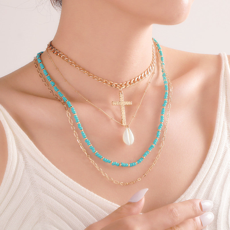 Vintage Geometric Handmade Beaded Multi-Layer Necklace