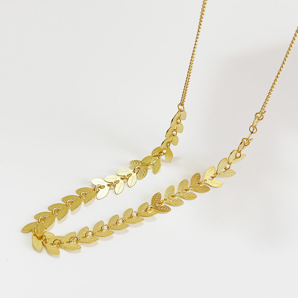 Collana girocollo da donna vintage, placcata oro in argento sterling 925, con foglia geometrica