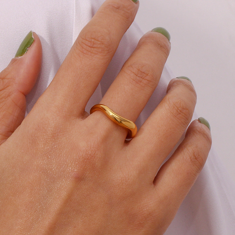 Minimalist Geometric Stainless Steel Ring with 18K Gold Plating for Women