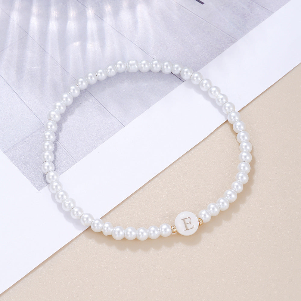 Minimalist Sweet Letter Imitation Pearl Handmade Bracelet for Women