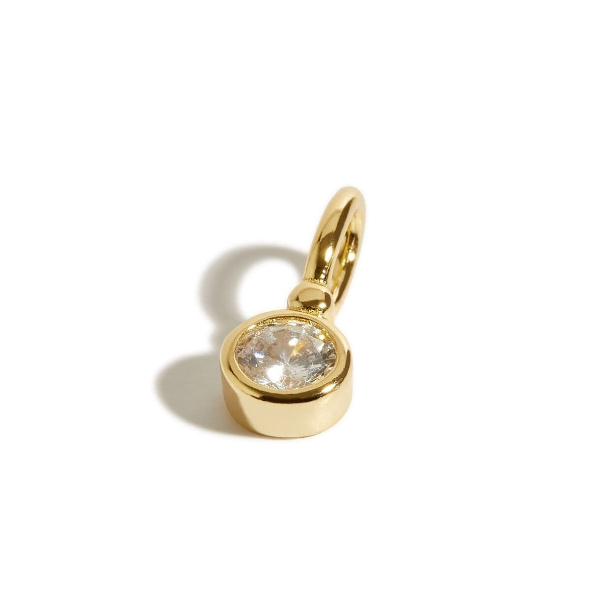 Minimalist Geometric 18K Gold Plated Titanium Steel Charm Bar with Rhinestone Inlaid Stainless Steel Birthstone Pendant for Women