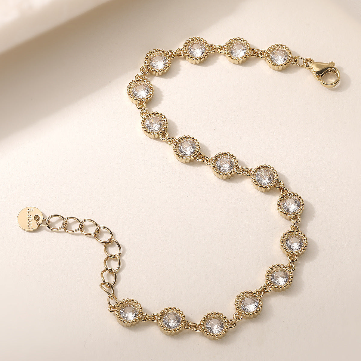 Minimalist Luxury 18K Gold Plated Geometric Stainless Steel Bracelet with Cubic Zirconia for Women