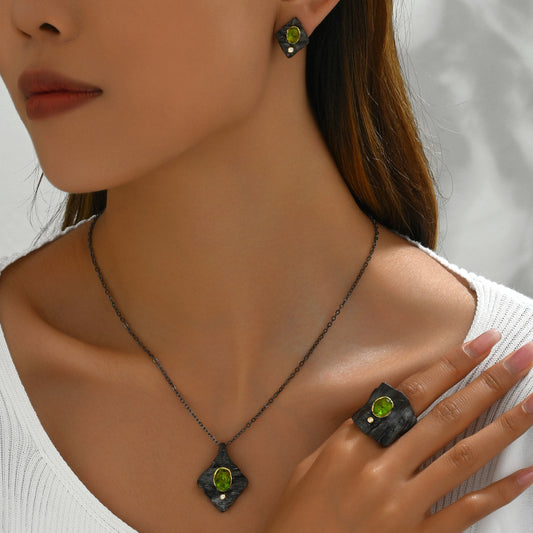 Set anello in rame con zirconi irregolari vintage per donna con orecchini, collana e anello per indice