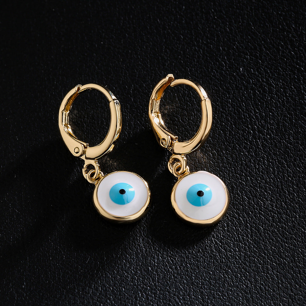 Vintage Geometric Eye Drop Earrings 18K Gold Plated Copper Colorful Enamel Micro-Paved Fashion Jewelry for Women