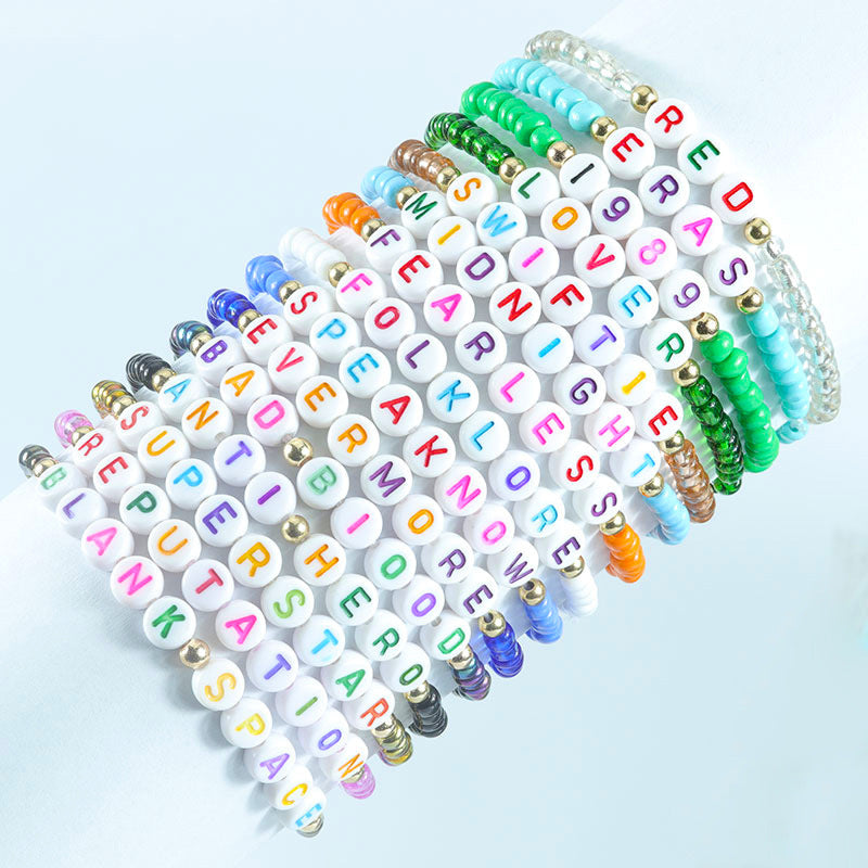 Colorful Letter Number Beaded Stretch Bracelet Set Resin Unisex