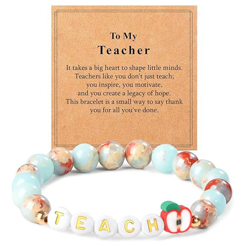 8mm Natural Blue Shoushan Stone Beaded Bracelet with Apple Charm Unisex Gift