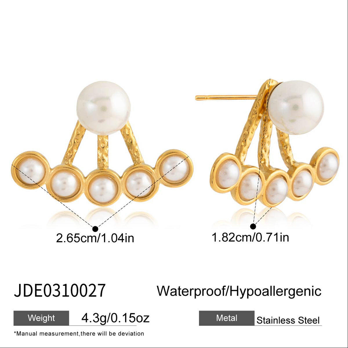 Pendientes de tuerca de perlas de acero inoxidable con diseño geométrico minimalista y chapado en oro PVD al vacío para mujer