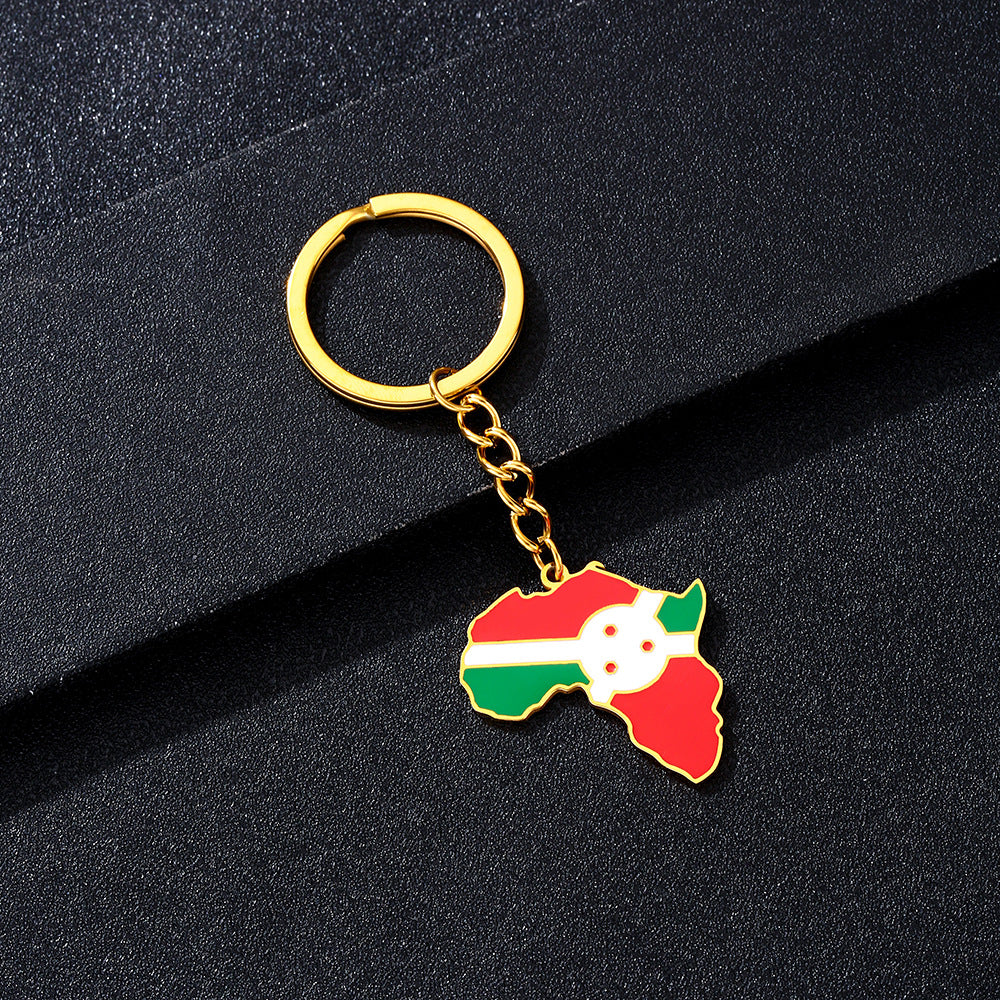 Llavero minimalista de acero inoxidable con forma del continente africano, esmaltado, para regalos y recuerdos
