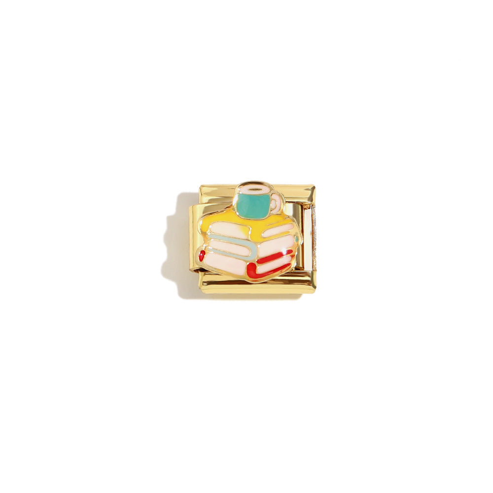 Elegant 18K Gold Plated Drip Oil Square Stainless Steel Charm Bar for Women