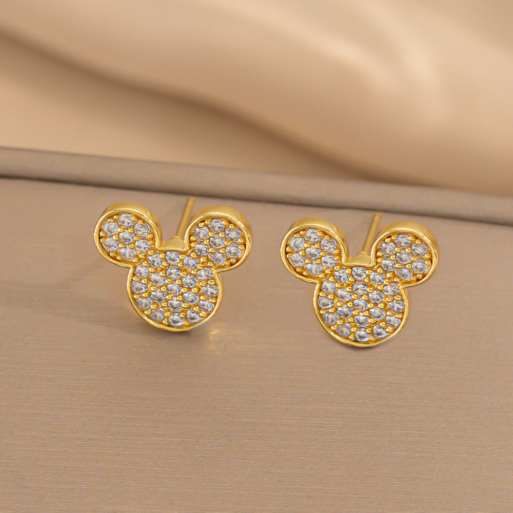 Elegant Minimalist Titanium Steel Heart-Shaped Necklace and Earrings Set with Rhinestone Inlay and Gold Plating for Women