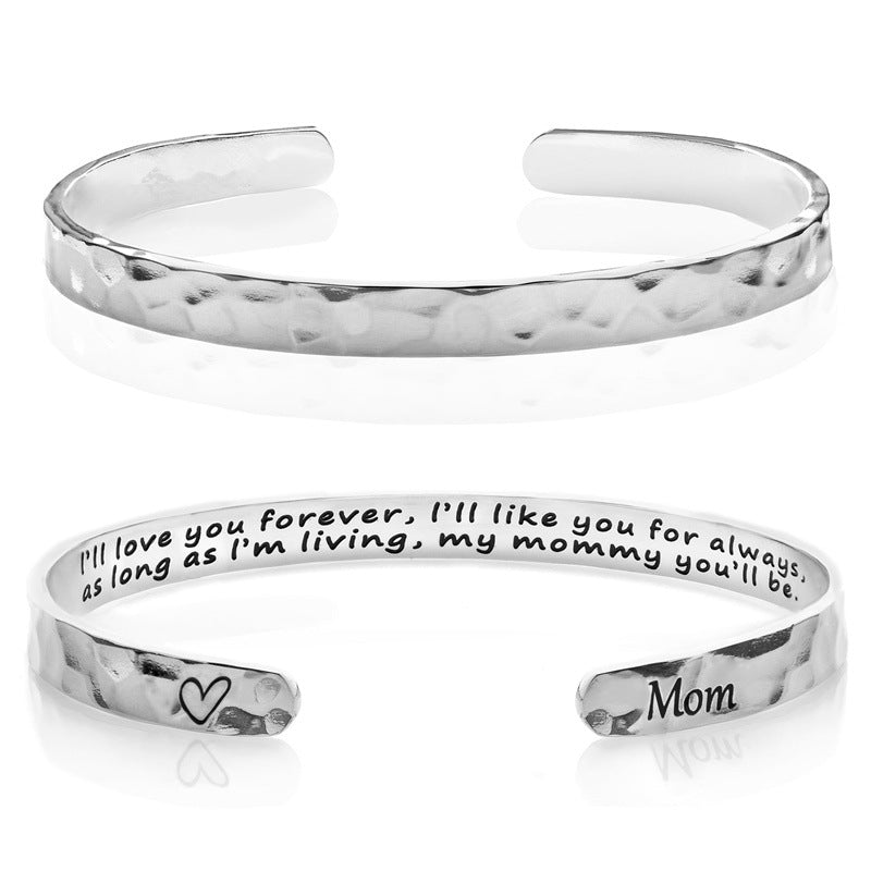 Minimalist Stainless Steel Engraved Open Moon Surface Textured Hammered Bracelet
