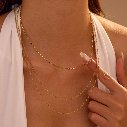 Minimalist Geometric Stainless Steel 18K Plated Multi-Layer Delicate Necklace for Women