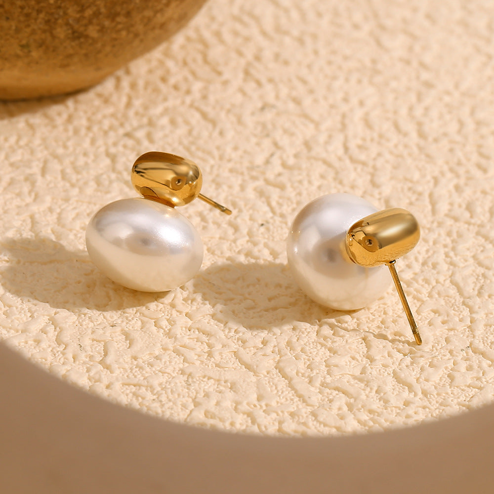 Orecchini a perno geometrici alla moda in acciaio inossidabile con placcatura in oro 18 carati e perle simulate per donna