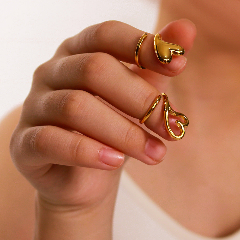Minimalist Hollow Heart Stainless Steel Ring with 18K Gold Plating for Women and Men