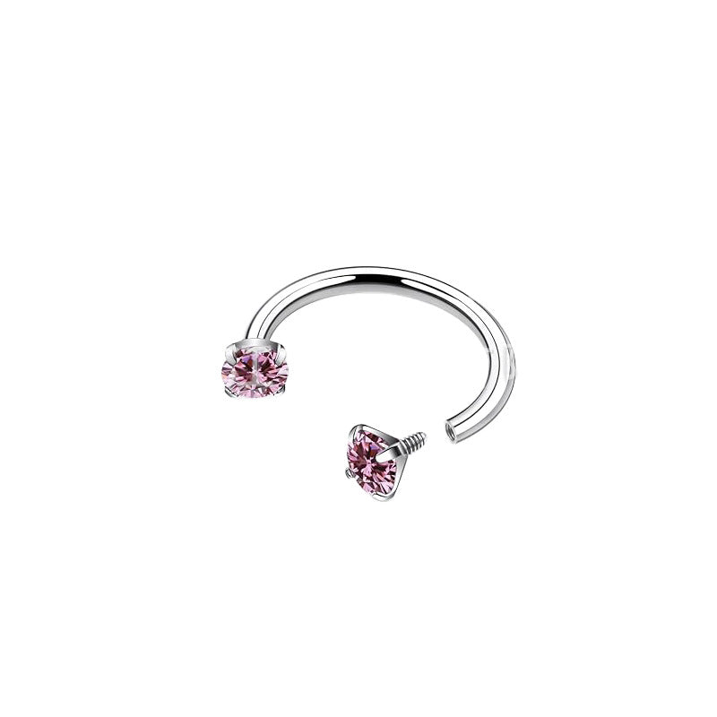 Fashion OL Style Horseshoe-Shaped Titanium Alloy Nose Stud with Polished Finish and Cubic Zirconia Inlay for Unisex Piercing
