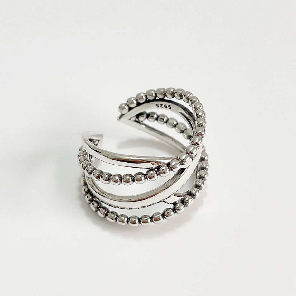 Anello Doppio da Donna Vintage Minimalista in Argento Sterling 925 con Finitura Anticata