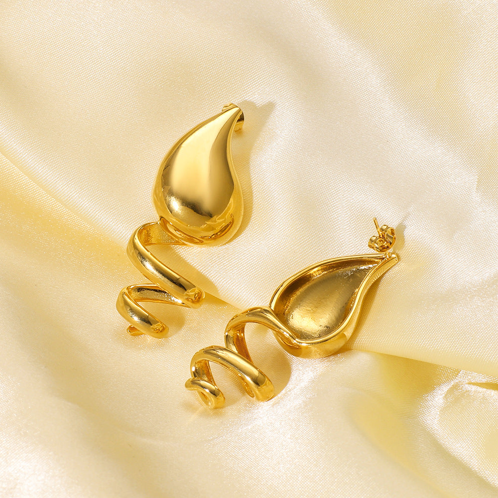 Irregular Geometric Stainless Steel Earrings with 18K Gold Plating for Women