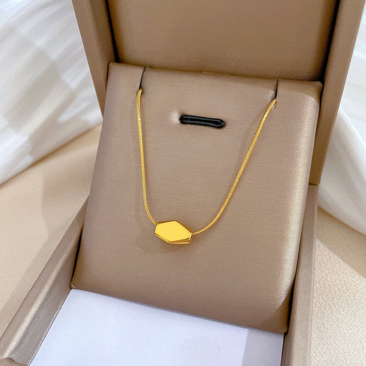 Collar con colgante de rombo geométrico minimalista para mujer de acero titanio con chapado en oro
