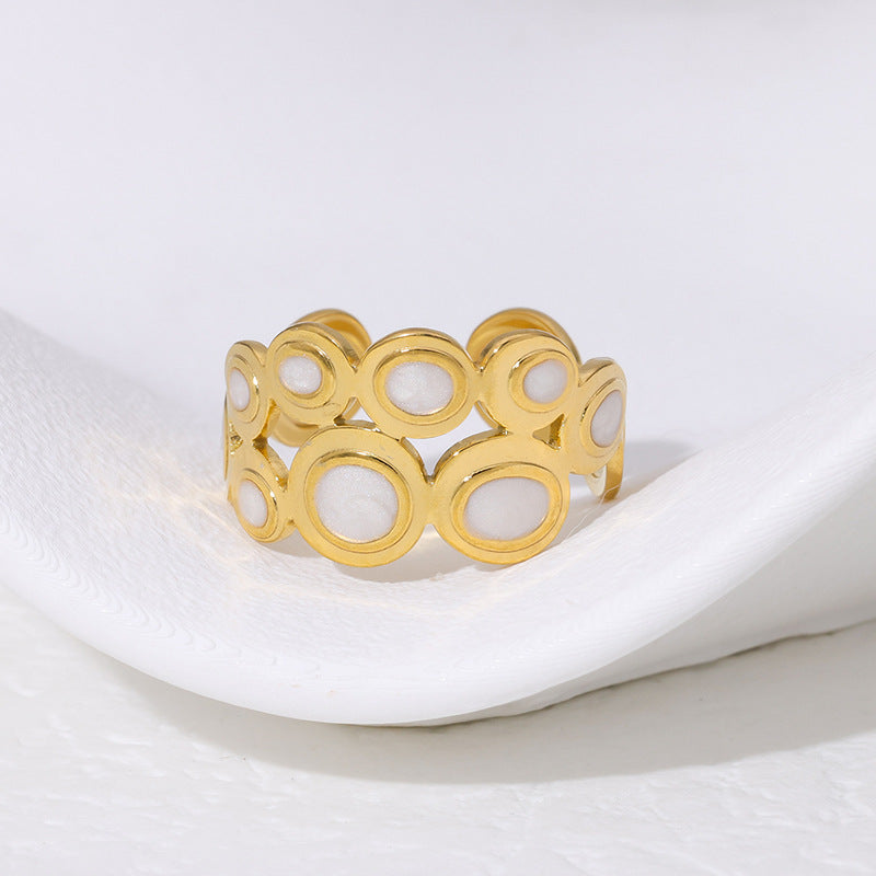 Anello aperto geometrico vintage in acciaio al titanio placcato oro 18 carati con vuoto, di lusso, da donna