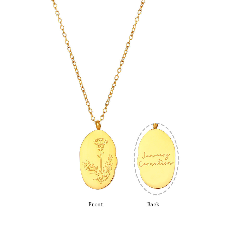 Abstract Irregular Oval Floral Pendant Necklace for Women in Stainless Steel with Electroplated Finish