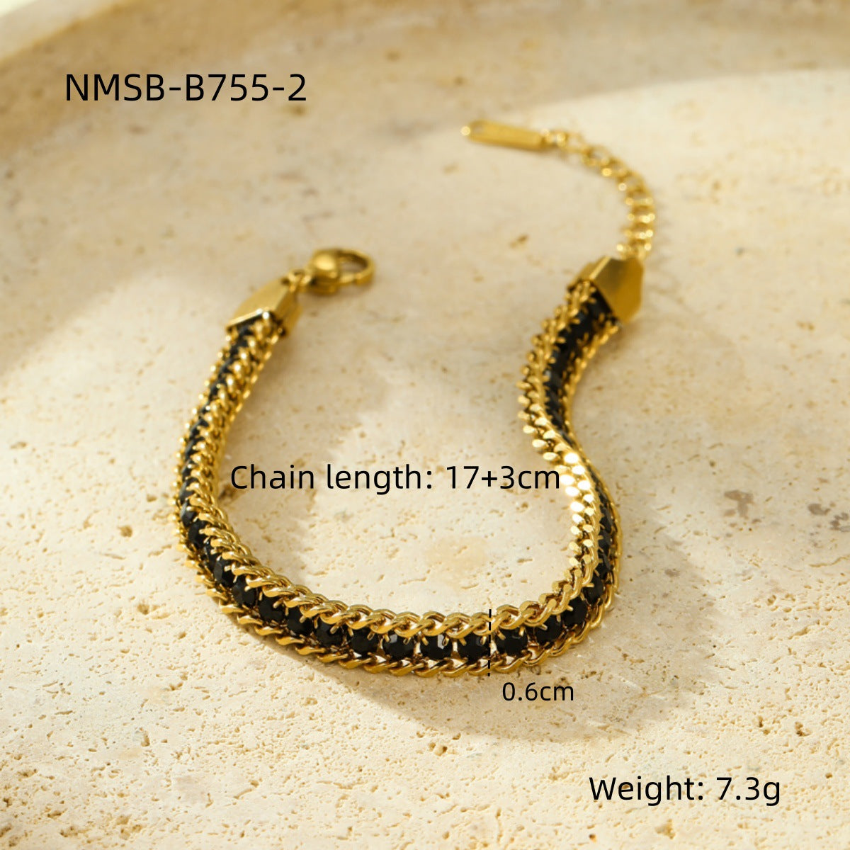 Minimalist Stainless Steel Bracelet with Titanium Steel Base, 18K Gold Plated Finish, and Colorful Zircon Inlay for Women