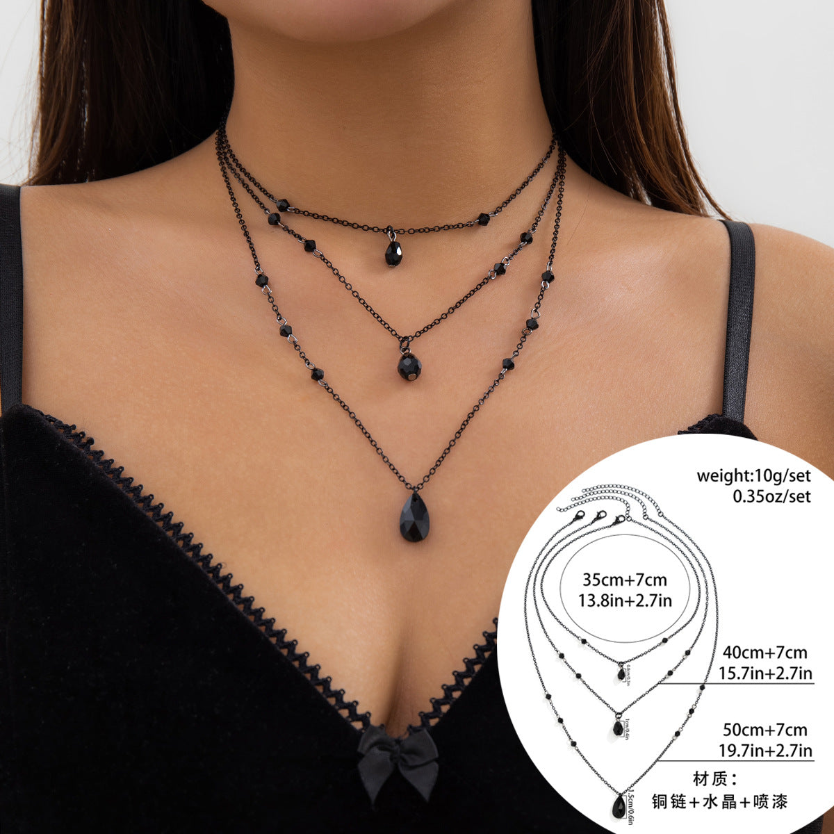 Collana girocollo vintage gotica con lacrime a goccia e nappe da donna, pendente a goccia in metallo galvanizzato su catena a croce