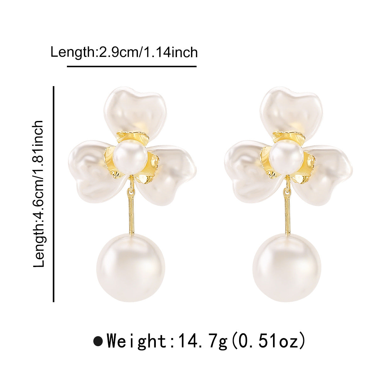 Pendientes de aleación con diseño floral elegante y detalles de perlas para mujer, acabado chapado, joyería de uso diario moderna y versátil