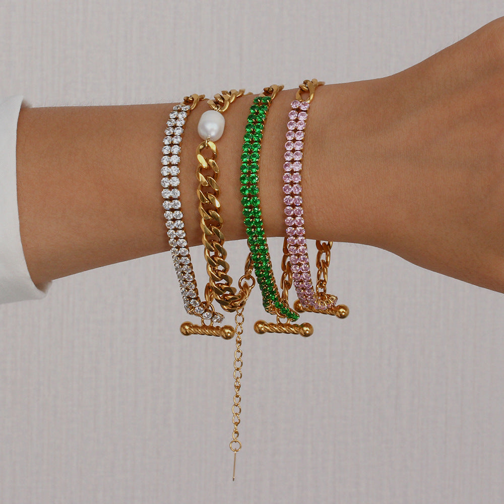 Set collana e bracciale da donna placcati in acciaio inossidabile geometrico minimalista