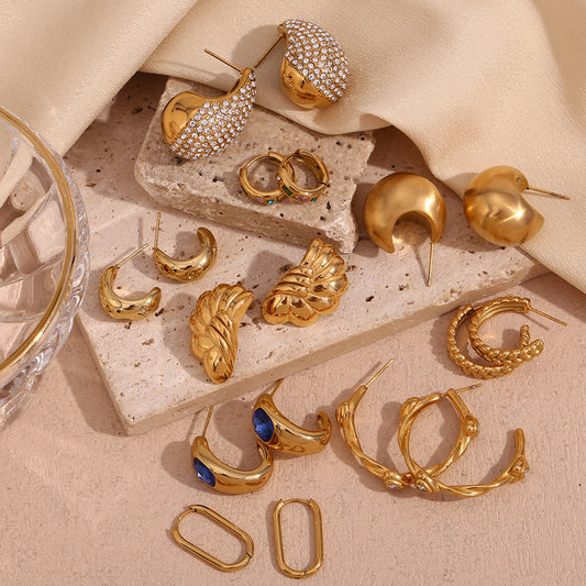 Pendientes de Ola Geométrica Minimalistas de Inspiración Vintage para Mujer de Acero Inoxidable con Baño de Oro de 18K