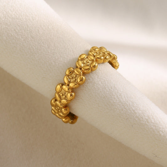 Minimalist French-Inspired Floral Open Ring for Women in Stainless Steel with 18K Gold Plating