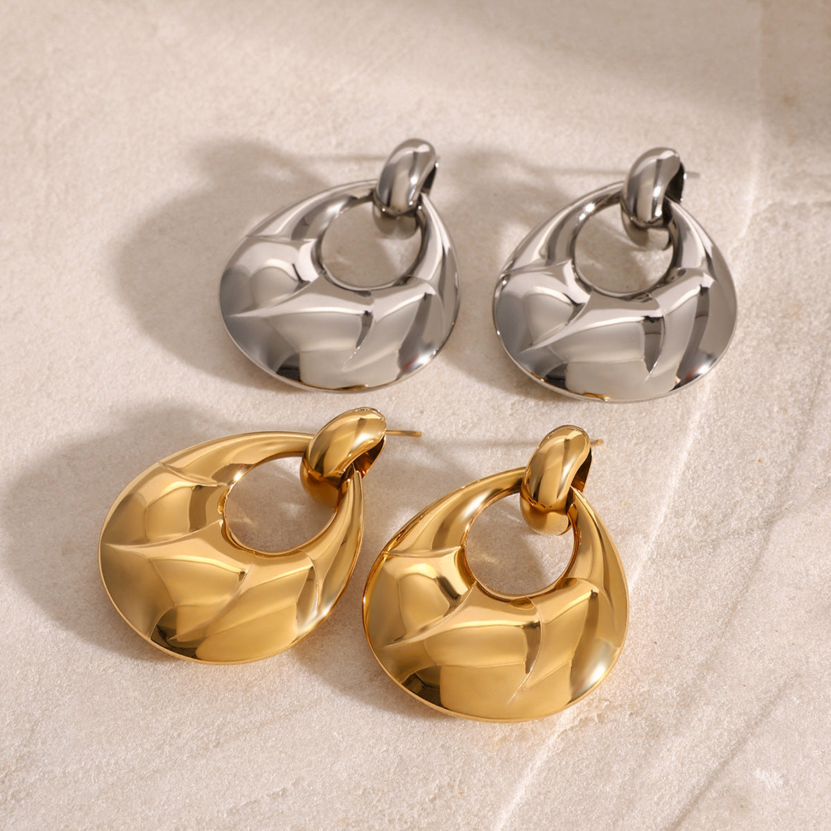 Geometric Round Plated Stainless Steel Earrings for Women