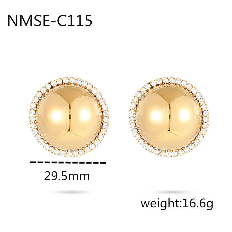 Orecchini a perno geometrici alla moda in acciaio inossidabile da donna con intarsio in zircone e placcatura in oro 18 carati
