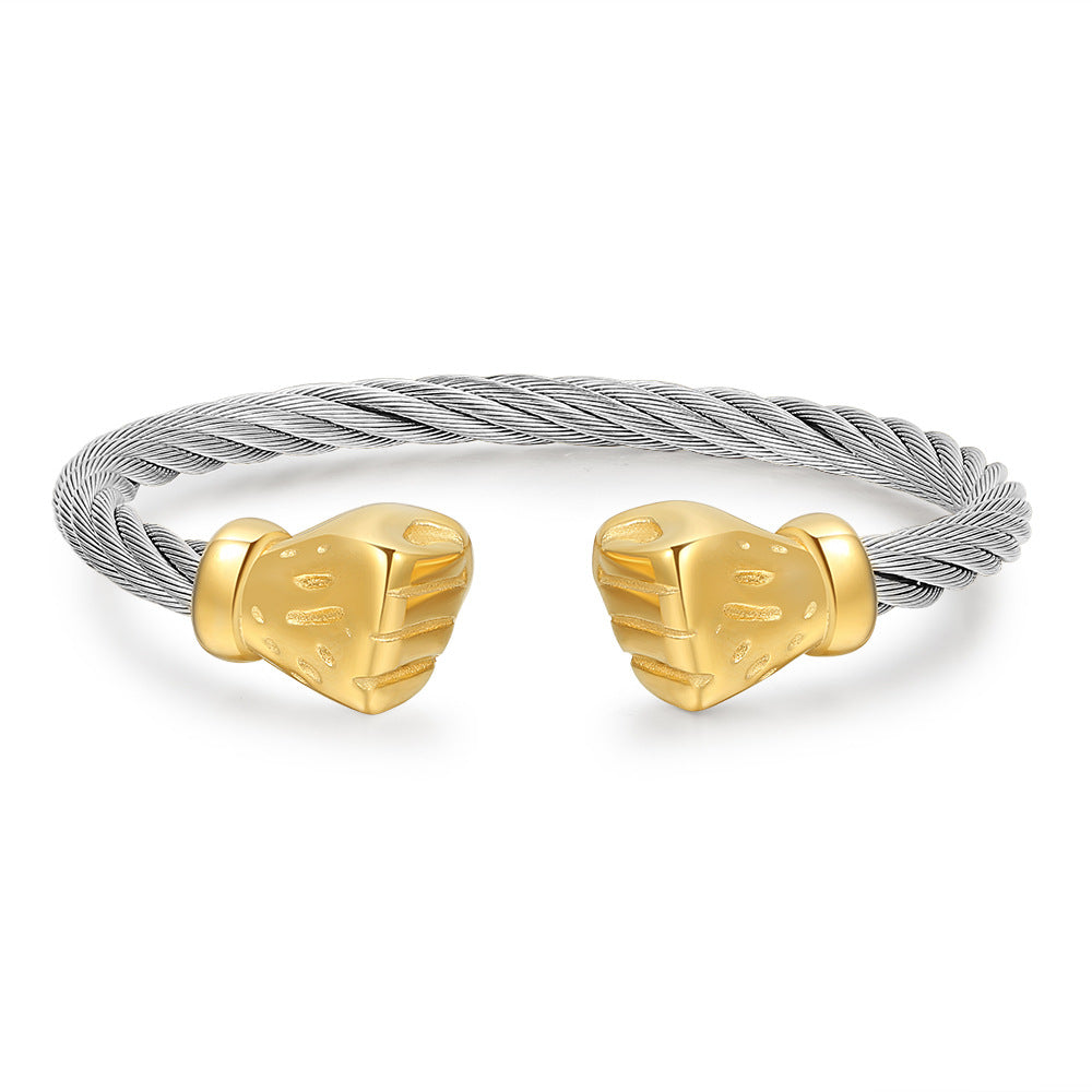 Personalized Gold Plated Titanium Steel Fist Bracelet with Roman Numerals for Men and Women
