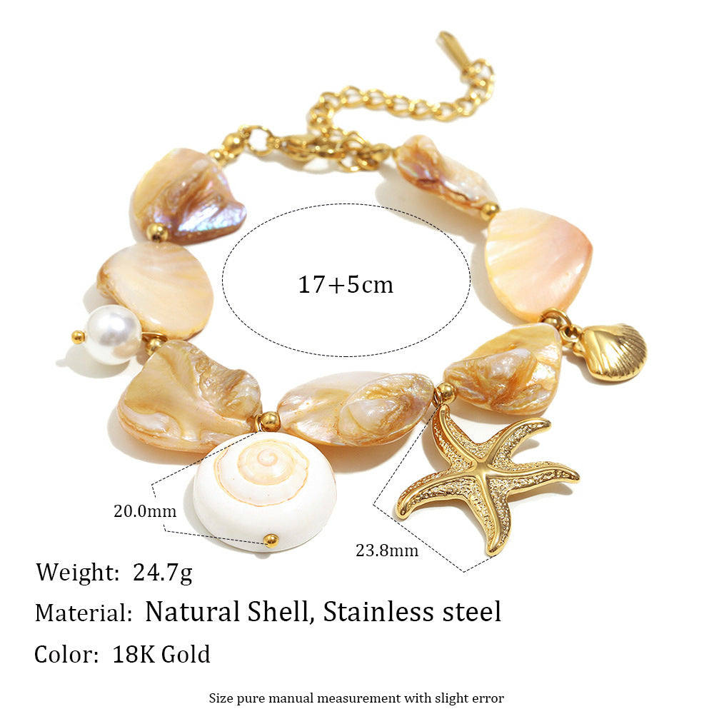 Luxury Bohemian Ocean-Inspired Geometric Pendant Necklace for Women Stainless Steel with 18K Gold Plating Featuring Starfish and Seahorse Charms