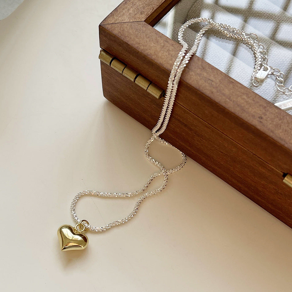 Collana con Ciondolo a Cuore Geometrico in Argento Sterling 925 con Catena a Sfera