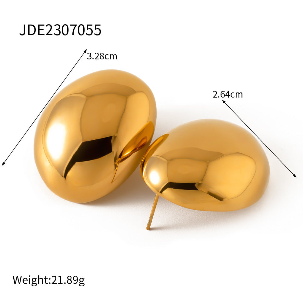 Pendientes de Acero Inoxidable Geométricos Minimalistas para Mujer con Baño de Oro de 18K y Forma de Frijol Redondo Liso